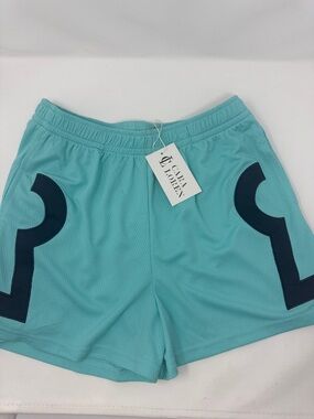 Women’s Cara Loren Aqua Athletic Shorts with Navy Accents size Small NWT